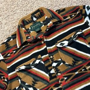 Scandia Woods Mens Fleece Shirt Large Southwestern Aztec Pattern Button Up Brown